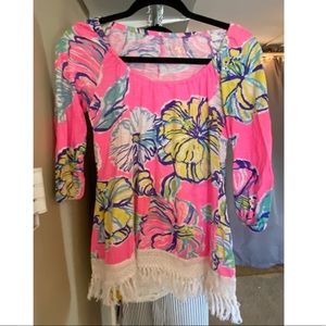 Lilly Pulitzer Off the Shoulder Top w Tassel Trim
